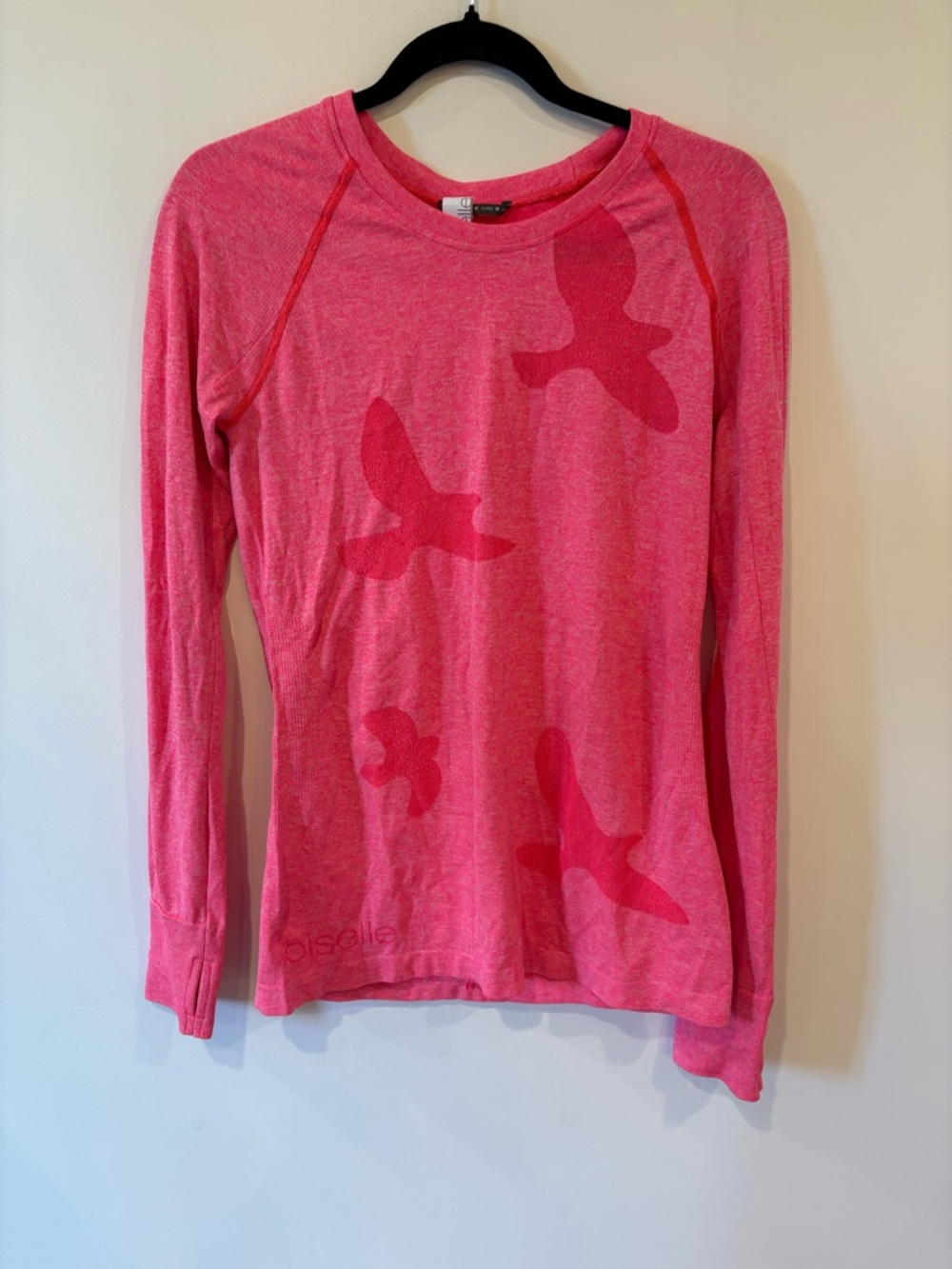 oiselle Pink Long-Sleeve Flyte Top with Bird Silhouette